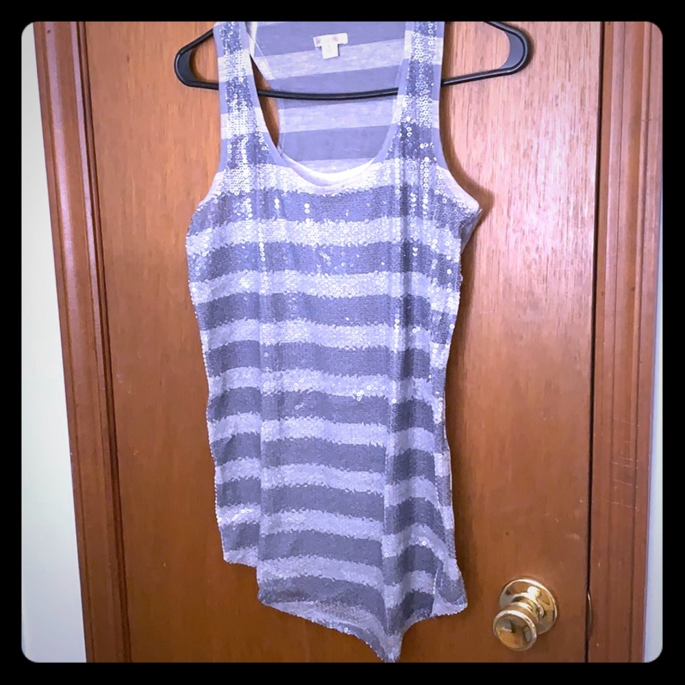 Silver striped sequin tank